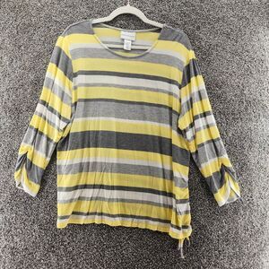 Alfred Dunner XL yellow gray striped long sleeve t-shirt